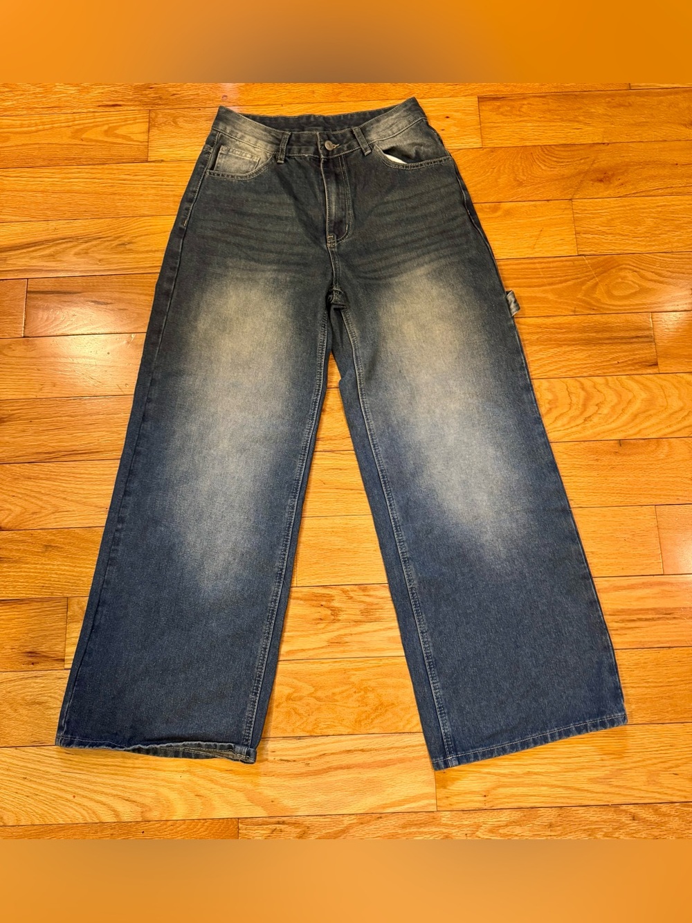 Wide Leg Fade-Front Jeans - Dark Blue